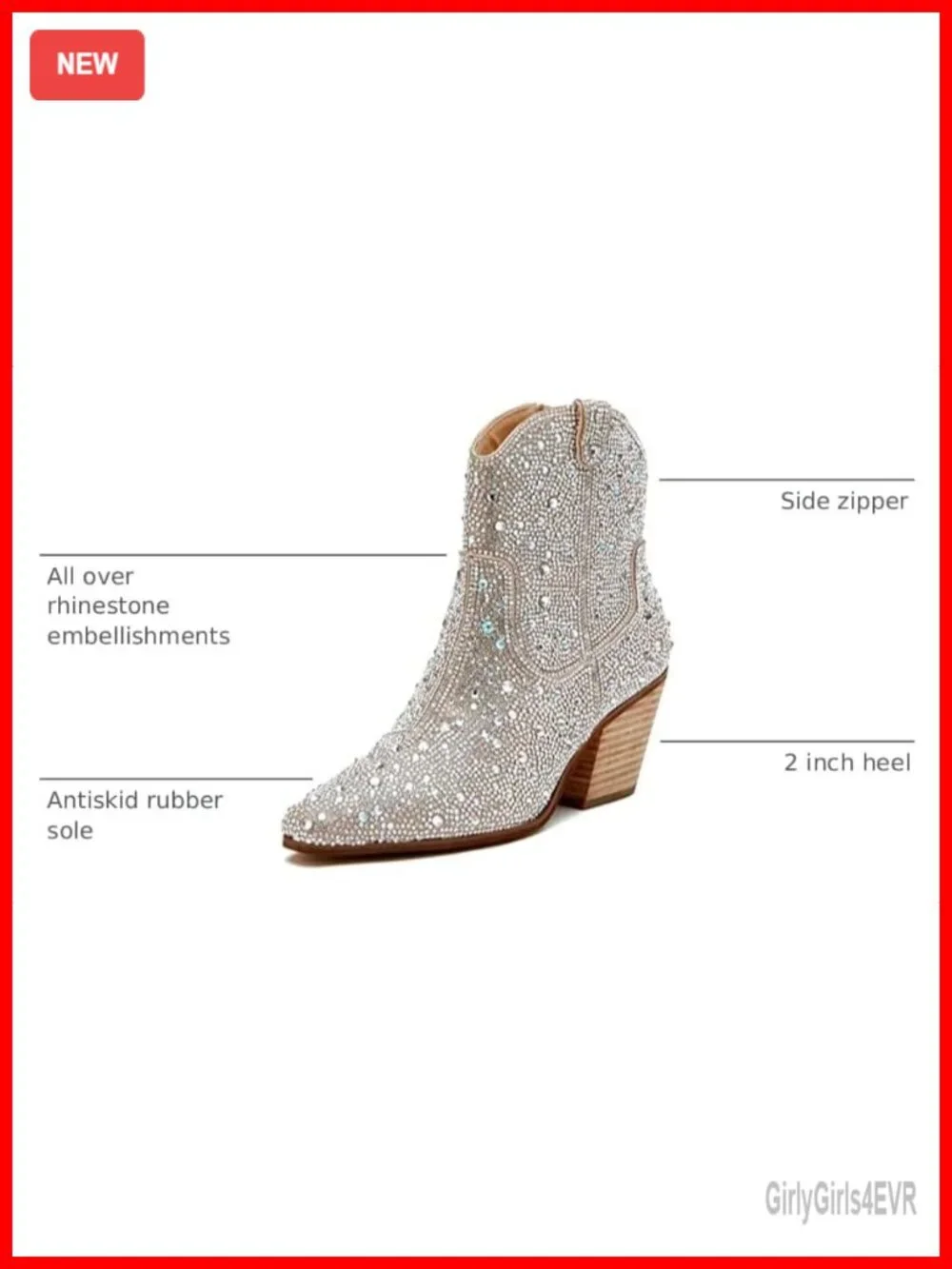 Rhinestone Cowboy Ankle Booties Women Sparkly Chunky Heel Pointed Toe